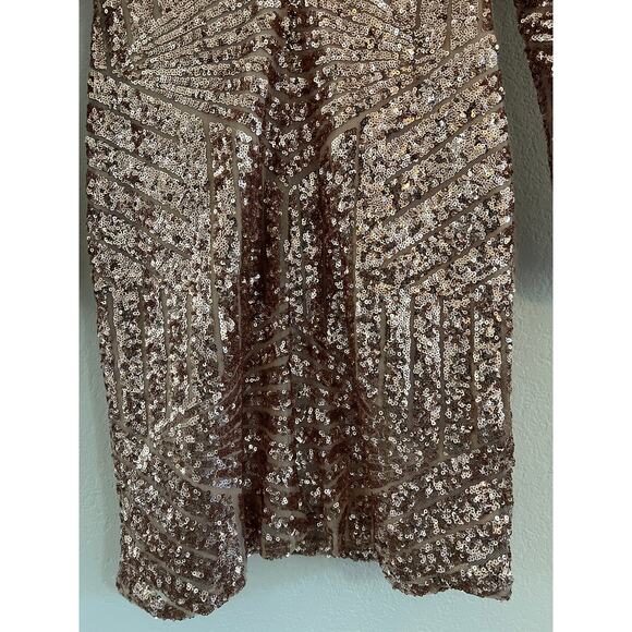 Gianni Bini Pink Gold Sequin Long Sleeve Bodycon Mini Dress Small Cocktail - Picture 10 of 15
